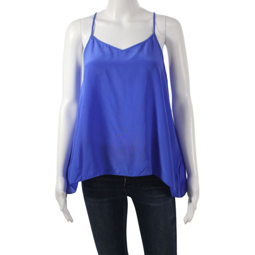 Lilly Pulitzer Women Silk V-Neck Camisole Blue Sleeveless Solid Summer Size XS